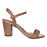 Sandália Feminina Salto Alto Grosso Bloco Glitter Brilho Viz