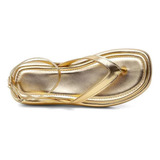 Sandalia Papete Feminina Dourada Metalica Flat Asa Delta