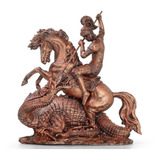 São Jorge Cavalo E Dragão Escultura Grande Detalhada Resina
