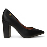 Scarpin Feminino Bico Fino Salto Bloco Alto Preto Vizzano 