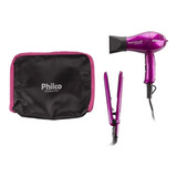 Secador De Cabelo E Chapinha - Kit Viagem Philco Shine Roxo