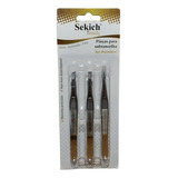Sekich Profissionais Designer Sobrancelhas Cor Aço Liso Kit 3 Pinças