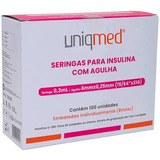 Seringa Insulina 0,3ml 6x0,25mm 31g Uniqmed Caixa Com 100un