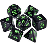 Sete 7 Dados Rpg Preto E Verde D&d D4 D6 D8 D10 D10% D12 D20