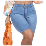 Short Bermuda Jeans Femininas Cintura Alta Ciclista Barato