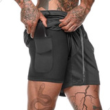 Short Duplo 2 Em 1 Para Corrida Bolso Interno Proteção Uv20+