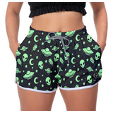 Short Feminino Listrado Fitness Praia Casual Verão Moda 