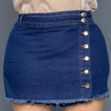 Short Saia Plus Saia Jeans Feminino Com Lycra Cintura Alta