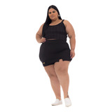 Short Saia Plus Size Crepe C/fivela E Lycra Linda Tendência