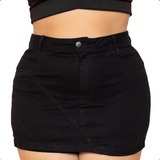 Short Saia Plus Size Jeans Feminino Cintura Alta Com Lycra