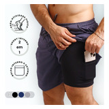 Shorts 2 Em 1 Bermuda Masculina Treino Bolso Interno