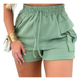 Shorts Cargo Moletom Feminino Com Bolso Lateral Moletinho