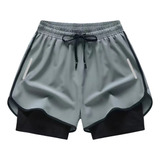 Shorts De Ginástica Com Lycra Esportiva 2 Em 1 Homem