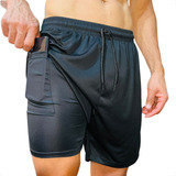 Shorts Duplo Masculino Treino Corrida Bolso Celular 2 Em 1 