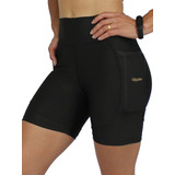 Shorts Feminino Suplex Fitness Com Cintura Alta E Bolso