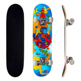 Skate Montado Completo Street Semi Profissional Pro-1 Maple Azul Astronauta 100kg Life Dreams