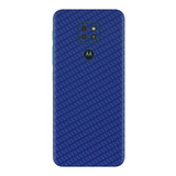 Skin Adesivo Proteção Fibra Carbono Azul P/ Moto G9 Play