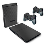 Skin Para Ps2 Slim Adesivo - Fibra De Carbono Preto