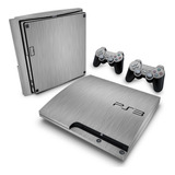 Skin Para Ps3 Slim Adesivo - Aço Escovado Cinza