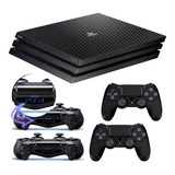 Skin Ps4 Pro -carbono Preto + 2 Skins Controle + 2 Lightbars
