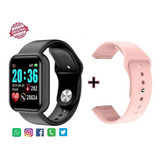 Smartwatch Para Celulares iPhone Motorola Xiaomi 2 Pulseiras Cor Da Pulseira Preto E Rosa