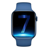 Smartwatch W27 Series7 Bluetooth 44mm Com Bumper E Pelicula Cor Da Caixa Azul Desenho Da Pulseira Sport Silicone