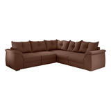 Sofá De Canto 5 Lugares Com Retrátil Qatar Suede Marrom Selmer