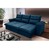 Sofá Retrátil/reclinável Verona 2,30m Velut Azul C/ Molas