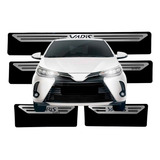 Soleira Proteção Porta Aço Inox + Adesivo Preto Toyota Yaris