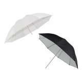 Sombrinha Refletora Preta Prata 84 Cms + Sombrinha Branca 
