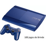 Sony Playstation 3 Super Slim 250gb Standard Cor Azurite Blue Ps3 Azul + Jogos De Brinde