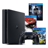 Sony Playstation 4 500gb Ps4 Slim 500gb 03 Jogos - Nota Fiscal E Garantia