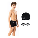 Sunga Boxer Helanca Infantil+óculos+touca Natação Hammerhead