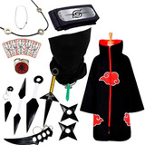 Super Kit Naruto C/ Manto Akatsuki + 18 Itens Cosplay Itachi