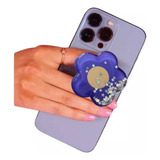 Suporte 3d Dedo Alça Apoio Selfie Celular Flor Roxa Brilho