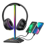 Suporte De Fone De Ouvido Rgb Com 1 Porta De Carregamento Us