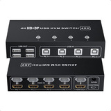 Switch Kvm Dual Monitor 4k 60hz, 4 Entradas Hdmi/dp, Modos Espelhado/estendido, Compatível C/ Windows/linux/unix, Ideal P/ Ti, Design & Gaming, Inclui Cabos Usb, Controle Remoto & Adaptador Energia