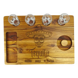 Tábua De Shot Tequila 4 Copos Doses Cachaça