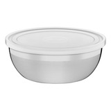 Taça Redonda Ø28cm Em Aço Inoxidável Com Tampa De Plástico - Tramontina. Cor Prata