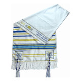 Talit Messianico Nacional Judaico Com Tzitzit 150x50cm Cor Azul