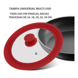 Tampa De Vidro Panela Silicone Frigideira 24-26-28 Cm Verm