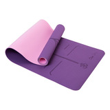 Tapete Yoga Tpe Mat Pilates 6mm Estampado Linha De Posturas Cor Roxo E Rosa