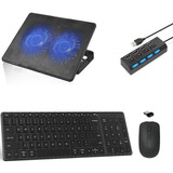 Tecld , Mouse, Suporte Cooler 2x Hub P/notebook Dell - Preto