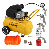 Tekna Cp8550 + Kit Multiuso 5 Peças Compressor De Ar 50 Litros 2,5 Hp 8,5 Pés Frequência 60hz 220v Amarelo