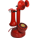 Telefone Antigo Vermelho Castiçal Artesanal Vintage Retrô