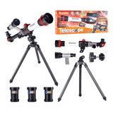 Telescópio Refrator Astronomia Infantil Com Tripé Zoom 40x Cor Prata