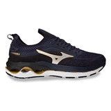 Tênis De Corrida Masculino Wave Legend 3 Tecido Knit Mizuno Cor Azul Desenho Do Tecido Lisa Tamanho 41 Br