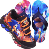 Tenis De Led Do Sonic + Chinelo Infantil Masculino Promoção