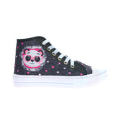 Tênis Infantil Feminino Estilo Street Cadarço Panda Preto