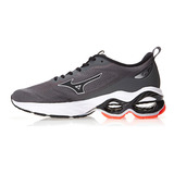 Tênis Masculino E Feminino Wave Frontier 15 Mizuno Cor Chumbo/vermelho Desenho Do Tecido Liso Tamanho 41 Br